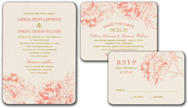 Coral Floral Peony Design Wedding Invitation - Wedding Danken Ihnen Kardiert | Karte (600x347), Png Download