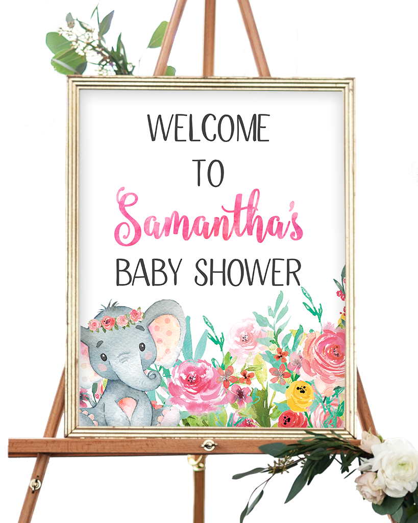 Colorful Floral Elephant Welcome Sign - Woodland Welcome Baby Shower Sign (819x1024), Png Download