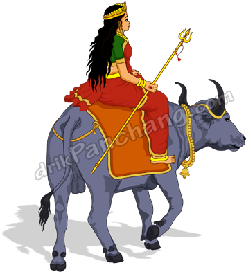 Departure Of Durga On Buffalo - Durga Devi On Buffalo (600x400), Png Download