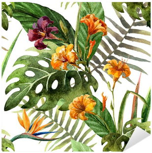 Pattern Orchid Hibiscus Leaves Watercolor Tropics Sticker - Gallery Direct 'orchid Hibiscus Leaves Ii' By Zenina (400x400), Png Download