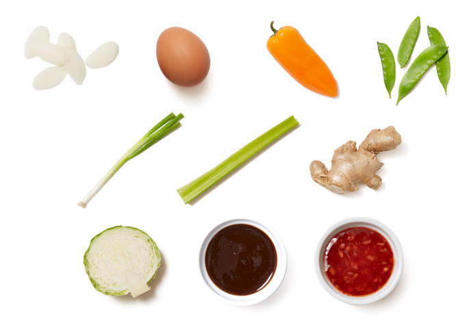 Korean Rice Cakes With Stir Fried Vegetables & Soft - Stir Frying (700x477), Png Download