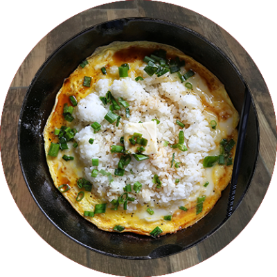 Garlic Butter Avored Fried Rice With Eggs And Negi - Omelette (400x400), Png Download