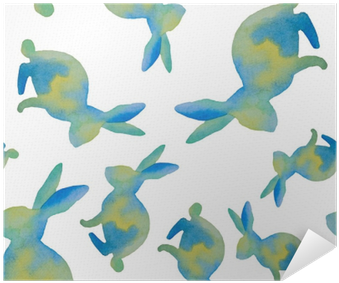 Beautiful Seamless Pattern With Silhouettes Of Rabbits - Watercolor Painting (400x400), Png Download