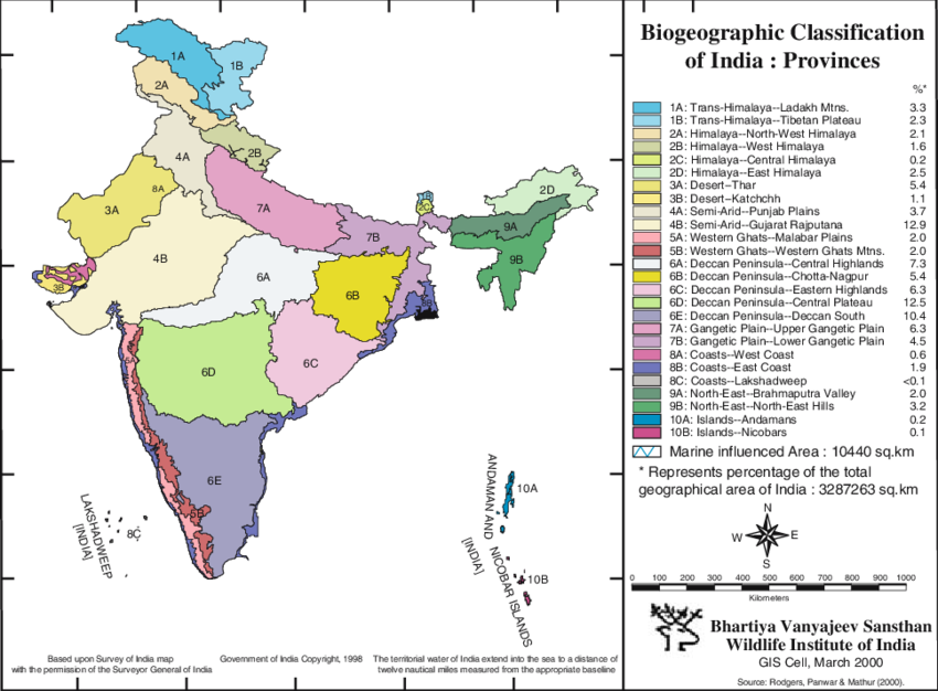 2 Bio-geographic Classification Of India - Biogeographic Classification Of India (850x626), Png Download