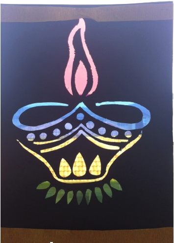 Cellophane And Black Cartridge Diyas For Diwali Art - Illustration (479x640), Png Download