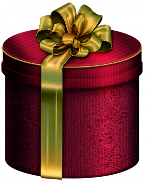Red Round Present Box With Gold Bow Clipart - Christmas Gift Decor Throw Blanket (620x765), Png Download