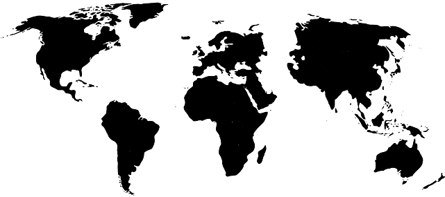 World Map, Asia, Black, Continents, Europe, Pacific - Global Map Clip Art (640x320), Png Download