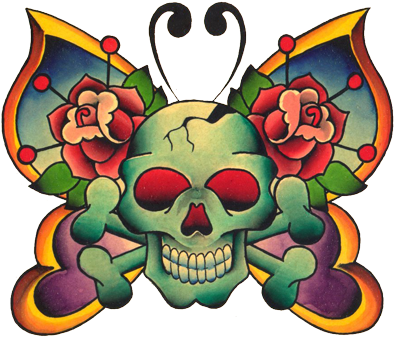 Butterfly Tattoos Designs 117 - Butterfly Skull Square Car Magnet 3" X 3" (400x340), Png Download