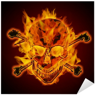 Fire Burning Flaming Metallic Skull With Crossbones - Rikki Knight Keep Calm And Have A Cupcake Single Toggle (400x400), Png Download