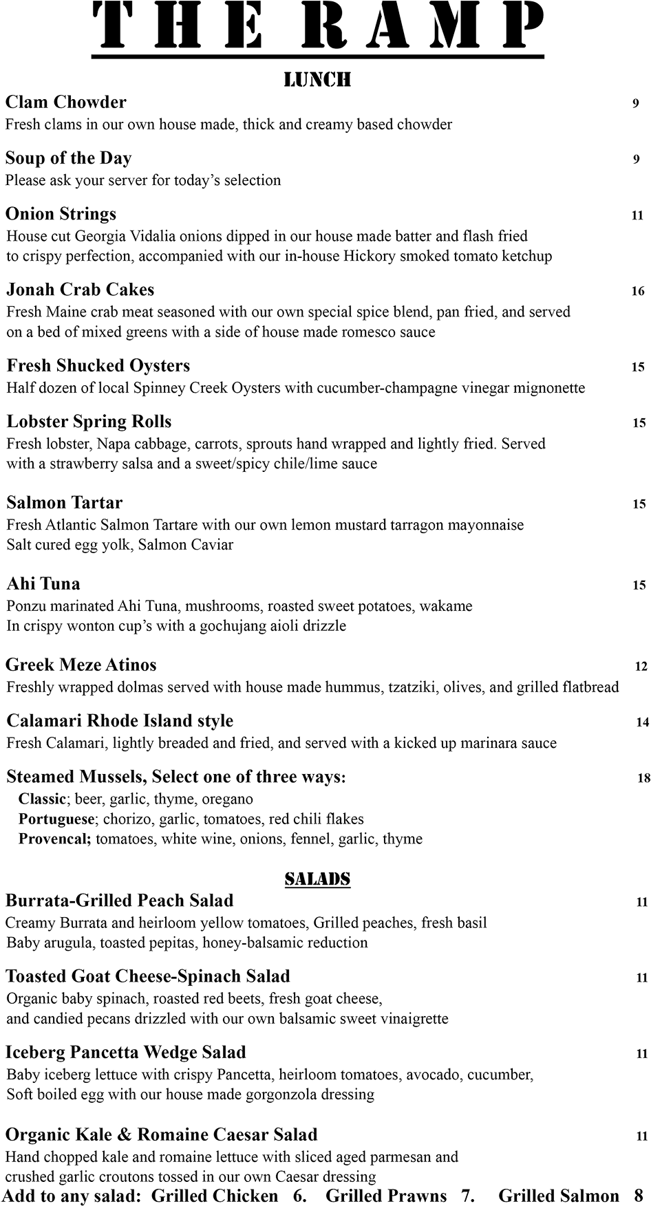 Kennebunkport Restaurant Dinner Menu - Ramp Bar & Grill (1000x1806), Png Download