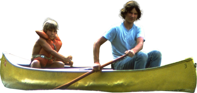 Womanandkidcanoe - Man In A Boat Png (637x300), Png Download