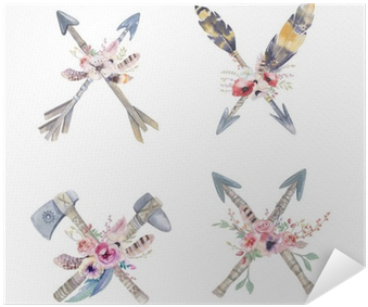 Watercolor Colorful Ethnic Set Of Arrows And Flowers - Native American Arrow Stock (400x400), Png Download