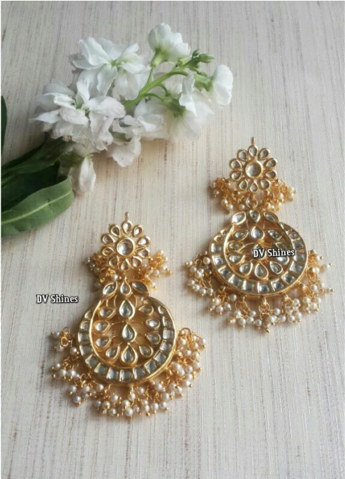 Kundan Earrings With Pearls - Jewellery (684x684), Png Download