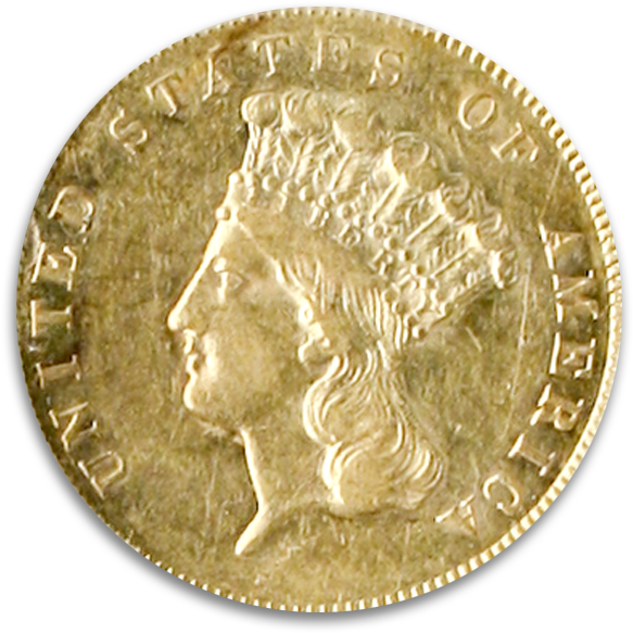 1856-s $3 Indian Princess Ssca Pinch Of Dust Pcgs Au50 - Coin (600x600), Png Download