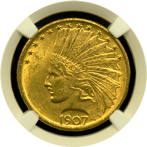 1907 $10 Indian Gold Coin Ngc/pcgs Ms - Gold Coin (500x500), Png Download