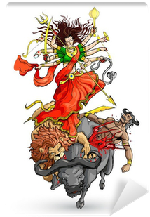 Vector Illustration Of Goddess Durga Killing Mahishasura - Durga Mata Vector (400x400), Png Download