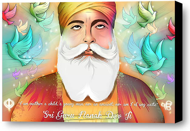 Guru Nanak Dev Ji Art By Vik Kainth - Guru Nanak (645x626), Png Download