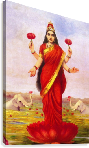 Goddess Lakshmi Canvas Print - Raja Ravi Varma Paintings (308x511), Png Download