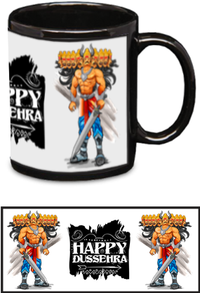 Happy Dussehra Black Patch Mug - Cartoon (284x426), Png Download