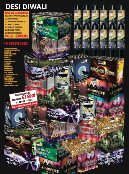 Desi Diwali - Quantity - Fireworks (940x587), Png Download