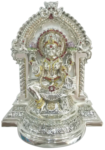 Lakshmi Devi Silver Idol (352x500), Png Download