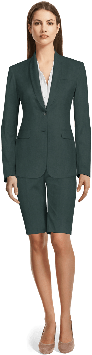 New Green Cotton Bermuda Suit - Whole Body Formal Attire Png (437x1401), Png Download