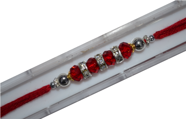 Silver Pearl And Red Moti Design Rakhi - Design (650x489), Png Download
