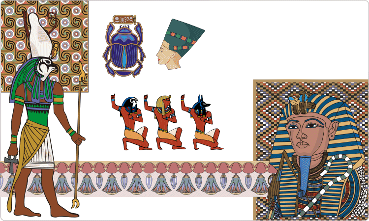Ancient Egyptian Designs - Vintage Egypt Large Wall Clock (750x450), Png Download