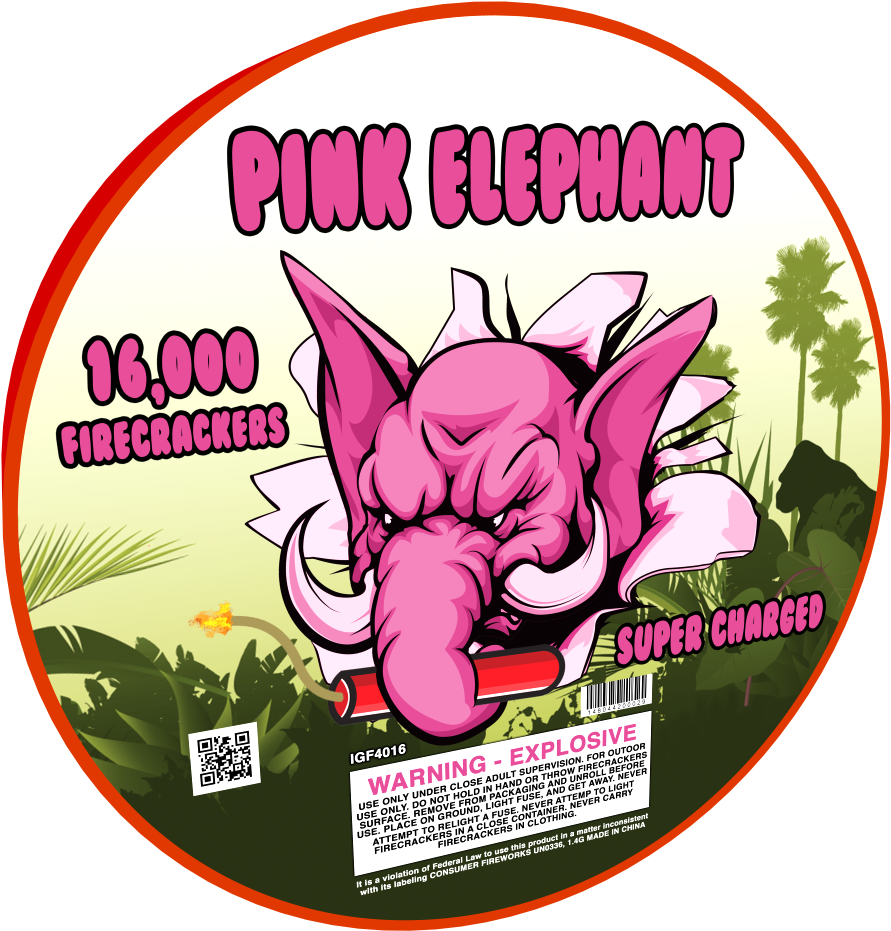 Pink Elephant 16000 Firecrackers Pink Elephant - Label (1000x1000), Png Download