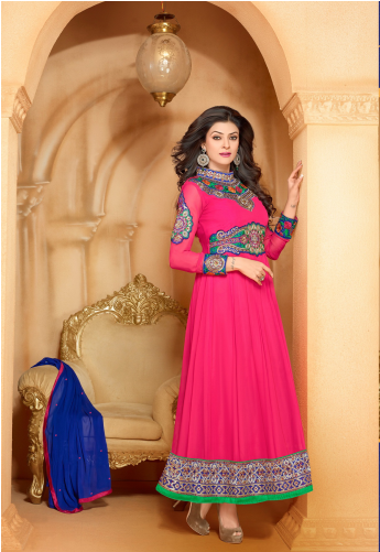 Magenta, Blue And Green Embroidered Frock Salwar Suit - Sushmita Sen In Salwar Kameez (500x500), Png Download