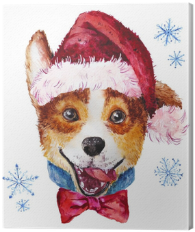 Watercolor Artistic Christmas Dog In Hat Portrait Isolated - Christmas Day (400x400), Png Download