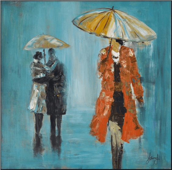 3d People Under Umbrellas Framed Canvas - Painting (872x581), Png Download