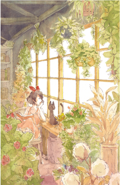 Pensive Garden - Studio Ghibli (500x646), Png Download