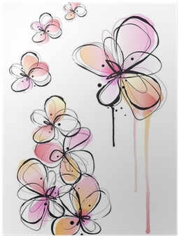 Abstract Ink And Watercolor Flowers, Vector Background - Dessin Abstrait De Fleur (400x400), Png Download