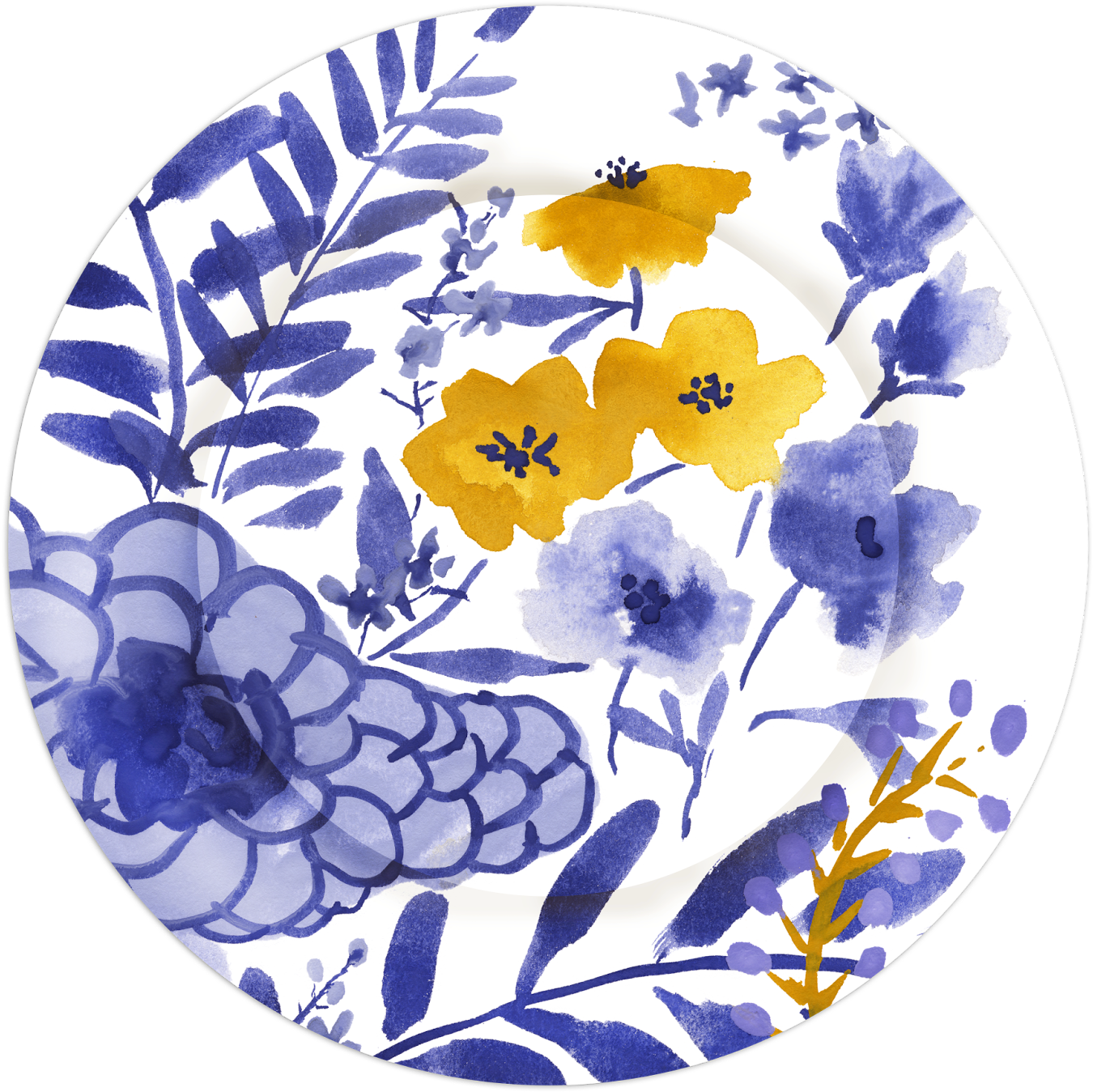 Watercolor Florals On Plates - Circle (1600x1600), Png Download