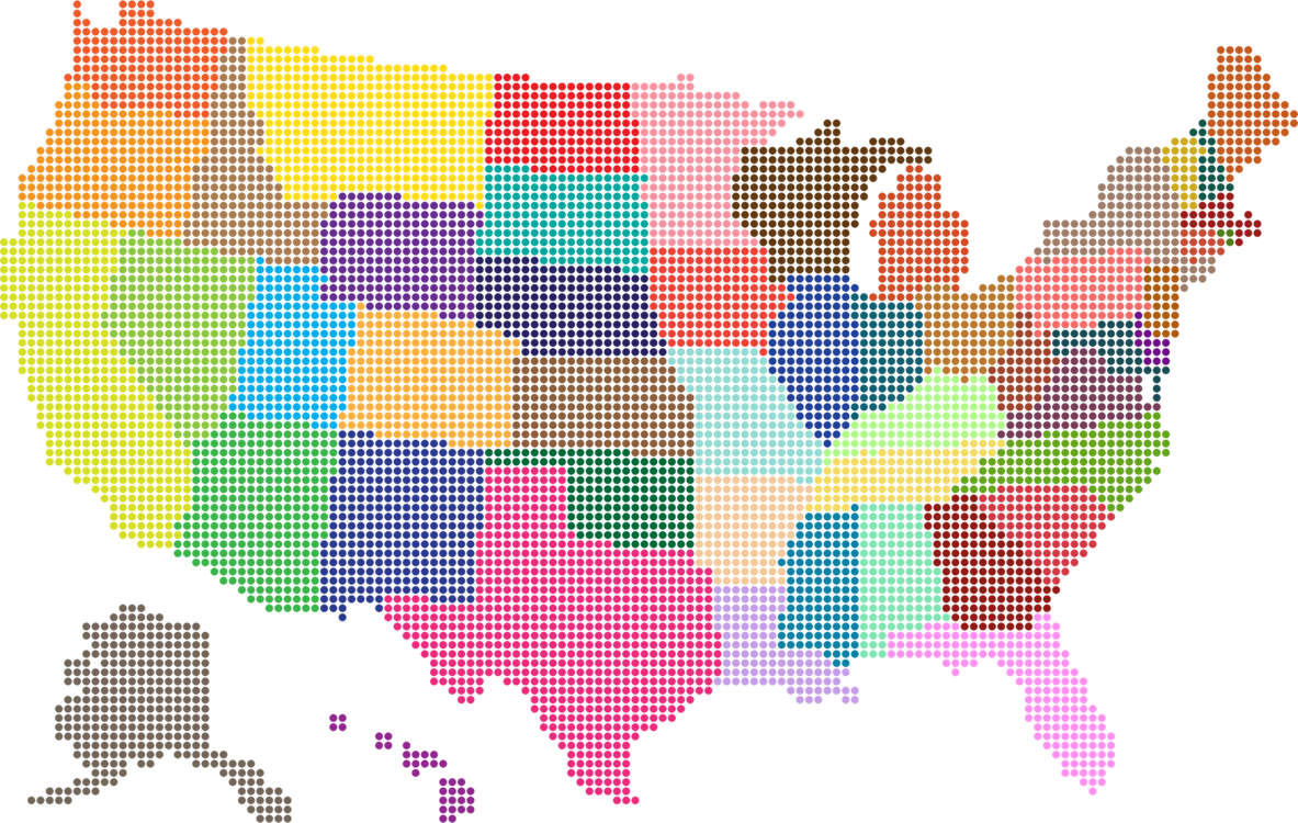 Flag Of The United States Map Computer Icons U - Most Popular Color In Each State (1183x750), Png Download