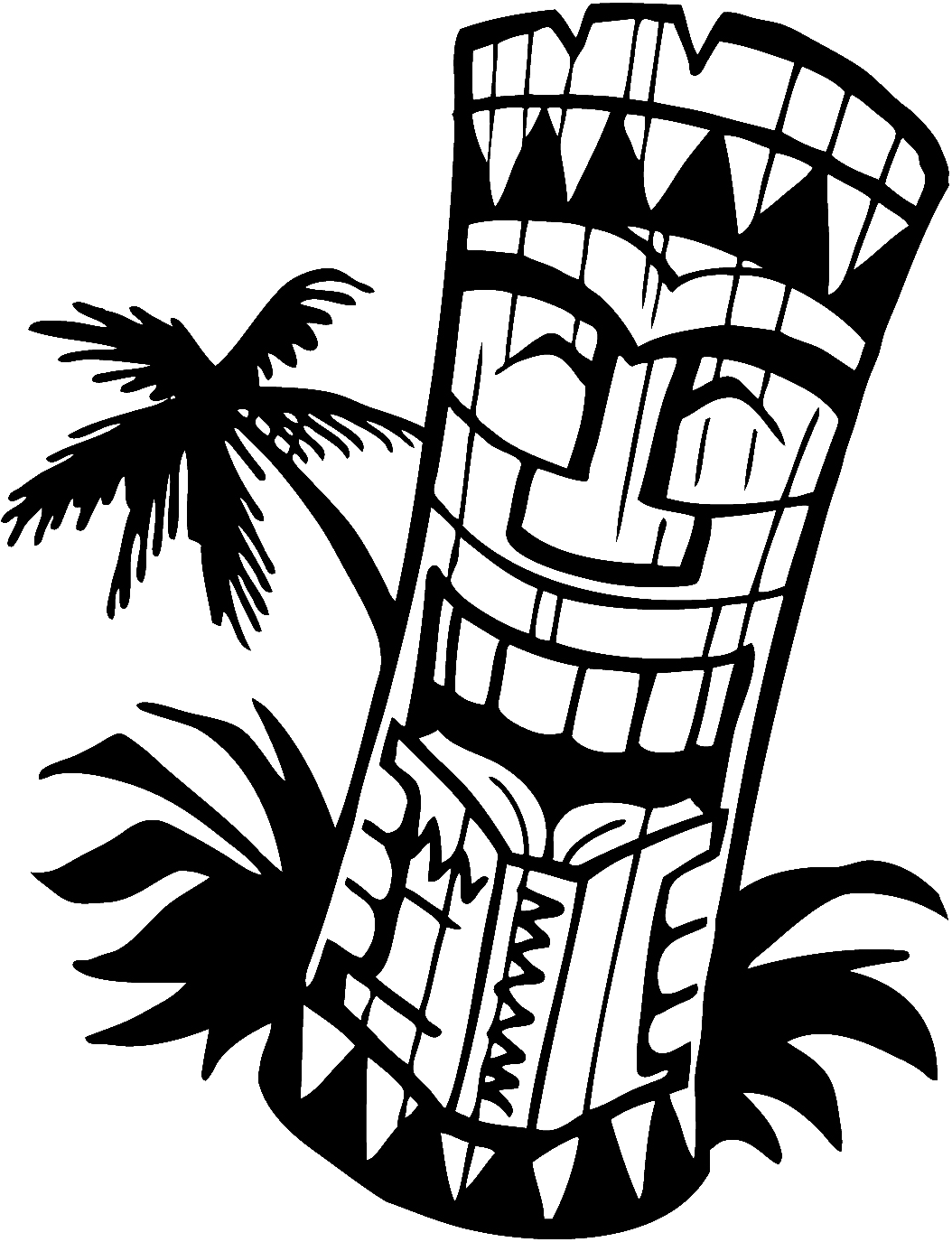 Hawaii Vector Line Drawing - Tiki Clipart Black And White (1054x1375), Png Download