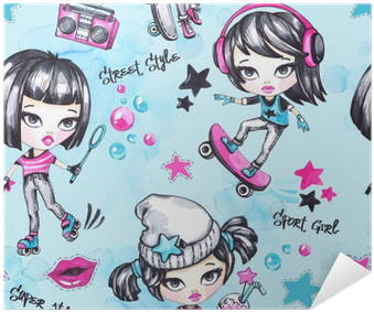 Watercolor Seamless Pattern With Sport Teenagers - Illustration (400x400), Png Download