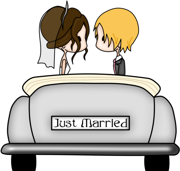 Share This Image - Just Married, Bride And Groom Weddi Round Ornament (714x600), Png Download