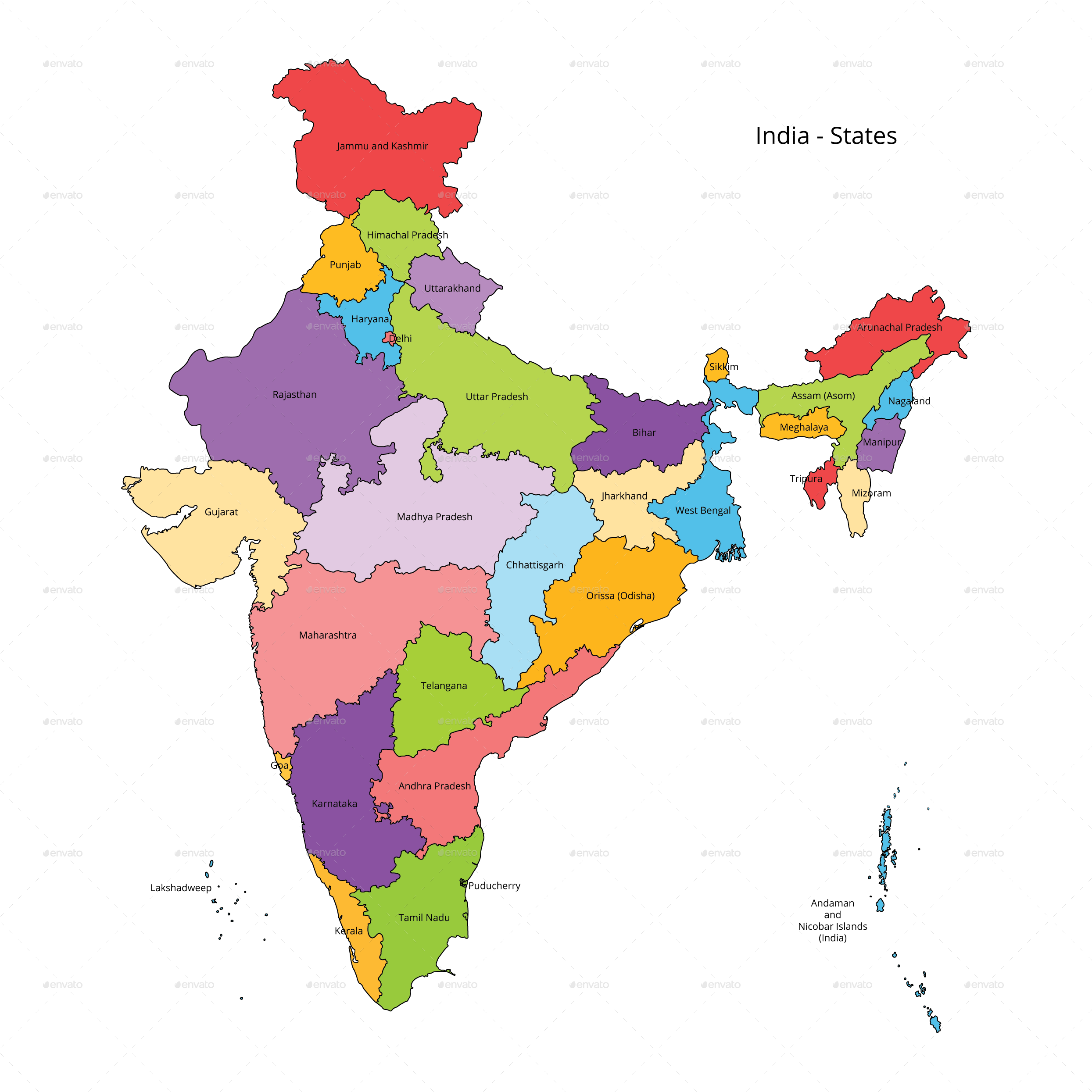 India States Map - India Map Outline With States (2500x2500), Png Download