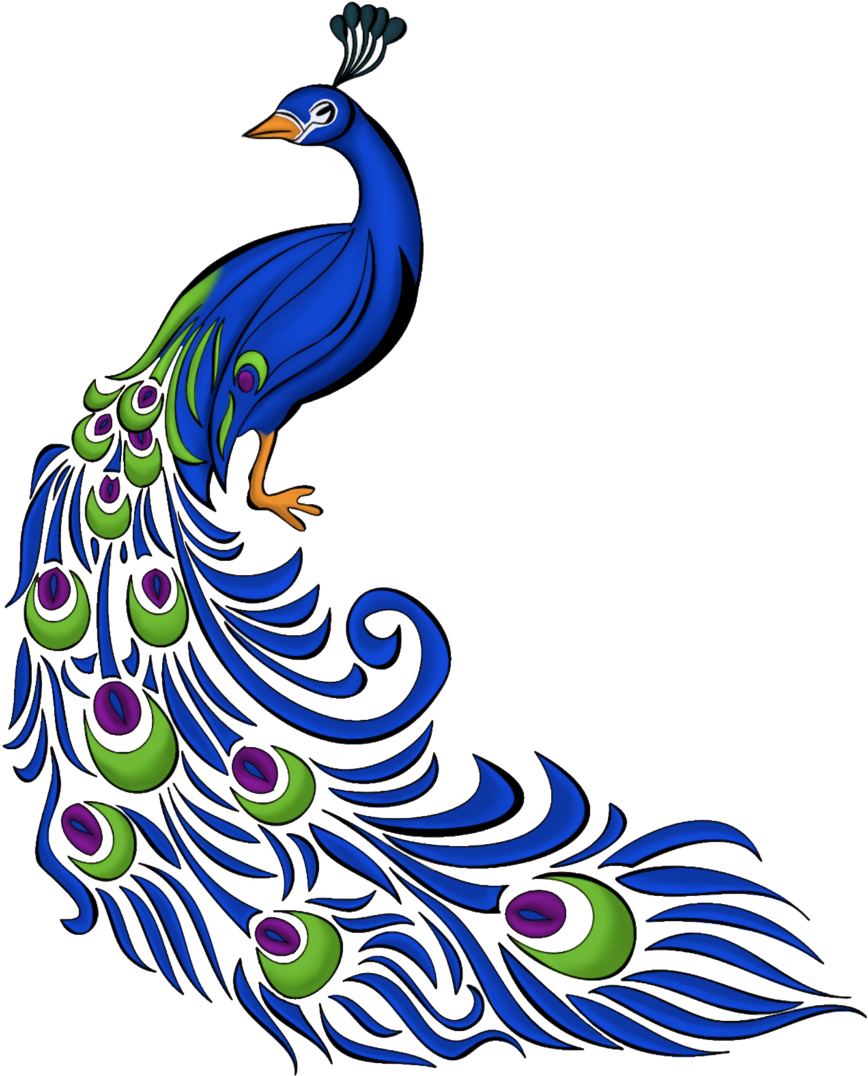 Peacock Feather Vector Free Graphics And Art - Colorful Drawings Of Peacock (1024x1365), Png Download