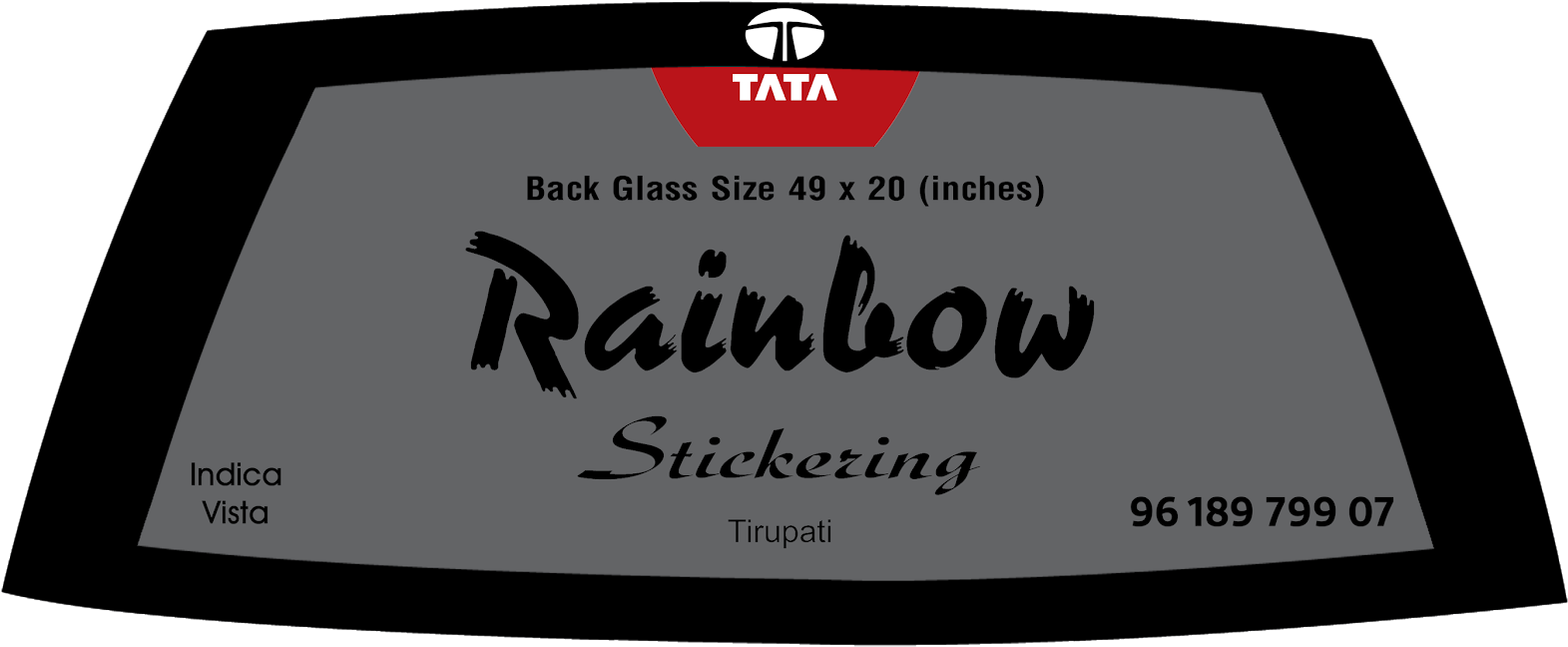 Tata Indica Vista Back Glass Design & Size - Rainbow Shops (1600x672), Png Download