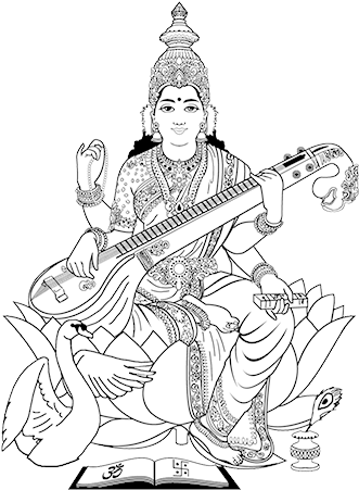 Kumortuli Com Kartick Chandra - Saraswati Mata Black And White (371x464), Png Download