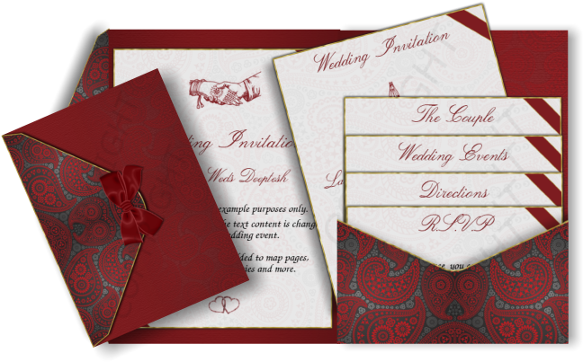 Dark Red Henna Email Wedding Invitation With Wedding - Dark Red And Gold Wedding Invitations (670x426), Png Download