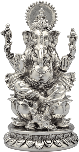 Lotus Ganesha Idol - Ganesh Idol In Silver (340x510), Png Download