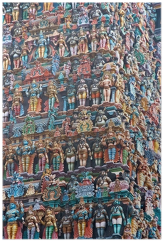 Wall Of Colourful Sculptures On Hindu Temple, India - Templo De Colores India (400x400), Png Download