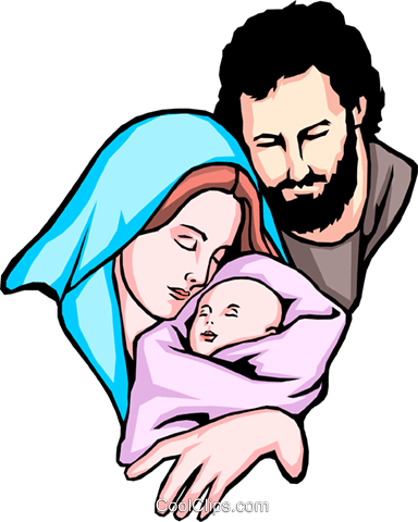 Jesus, Mary And Joseph Royalty Free Vector Clip Art - Mary And Joseph And Baby Jesus (384x480), Png Download