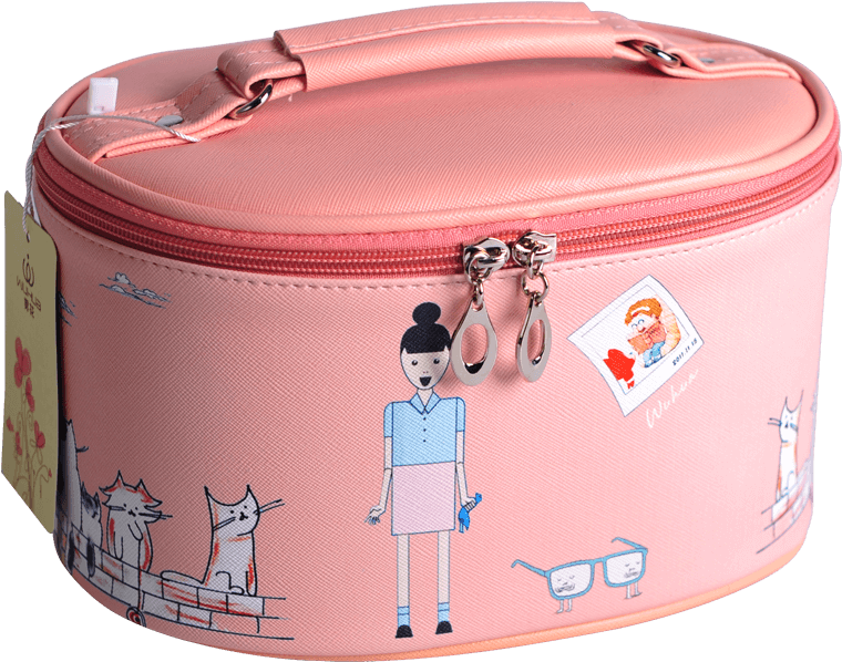 Lovely Round Pu Toiletry Cosmetic Makeup Kit Pouch - Cartoon Make Up Kit Bag (350x350), Png Download