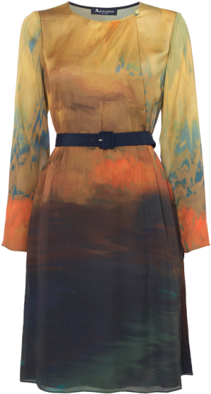 Cadel Belted Printed Dress Cadel Belted Printed Dress - Dress (460x611), Png Download