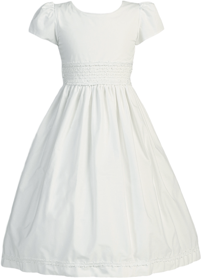 White Smocked Cotton Girls Communion Dress W - White Cotton Dress For First Communion (683x1024), Png Download
